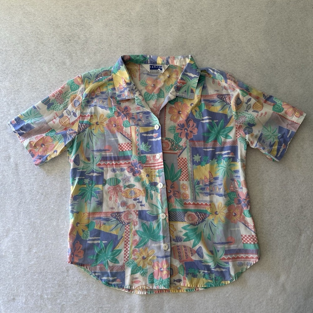 80's Cape Cod Sportswear Tropical Short Sleeve Shirt Button Up Women's Large